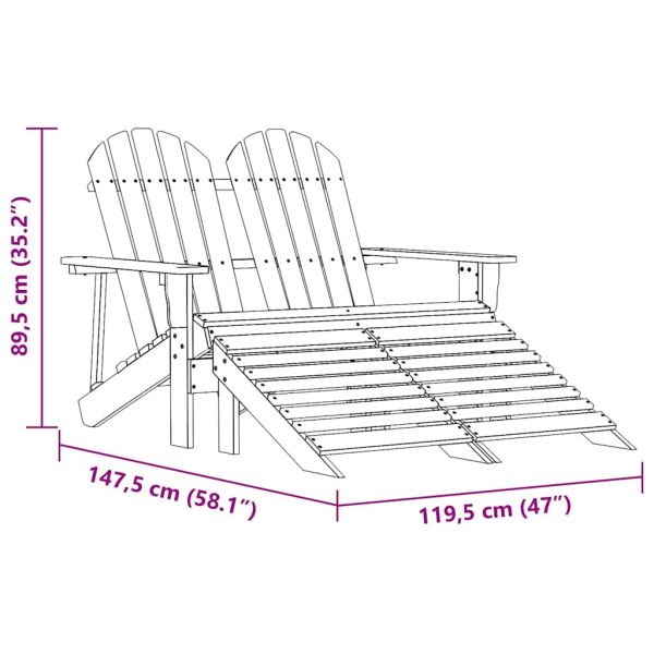 2-местен градински стол/табуретка "Адирондак", чам, розов