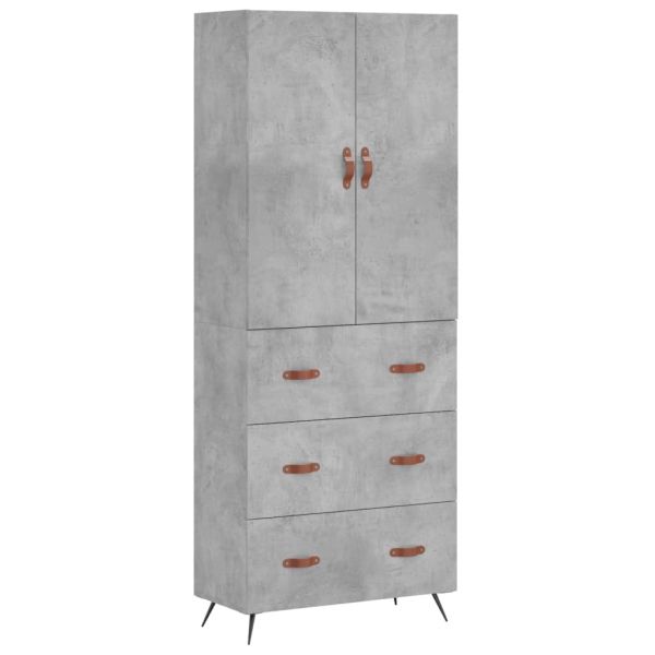 Висок шкаф, бетонно сив, 69,5x34x180 см, инженерно дърво