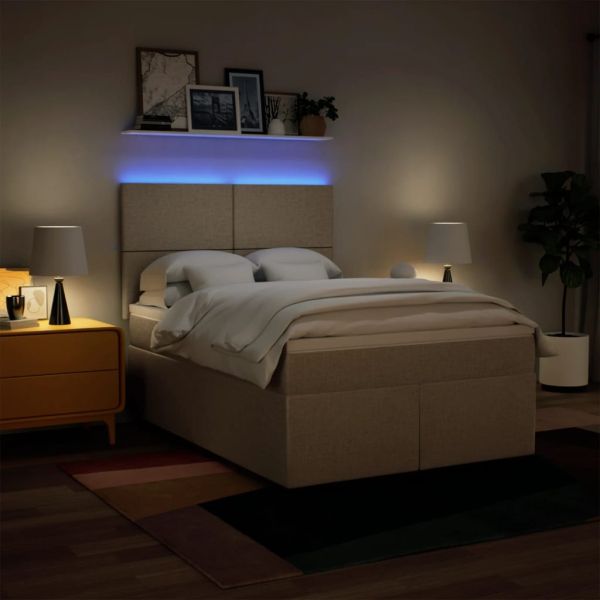 Боксспринг легло с матрак, кремава, 140x200 см, плат