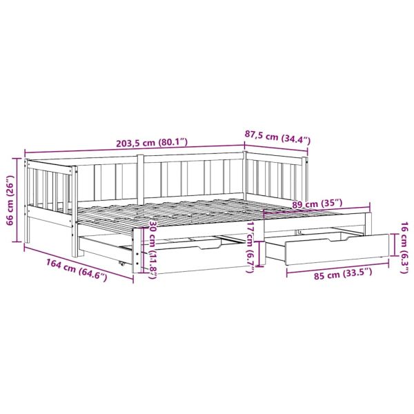 Дневно легло с уширение и чекмеджета без матрак бяло 80x200 см
