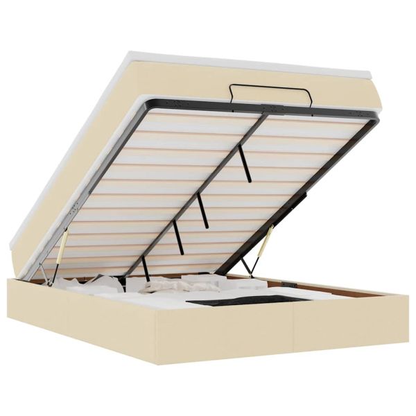 Османска легло с матрак, кремаво, 140x200 см, плат