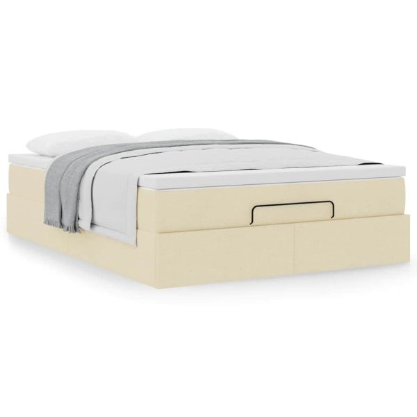 Османска легло с матрак, кремаво, 140x200 см, плат