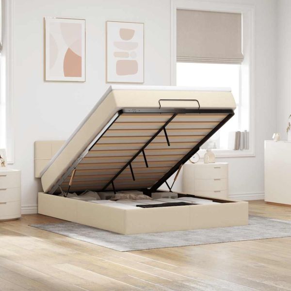 Османска легло с матрак, кремаво, 140x200 см, плат