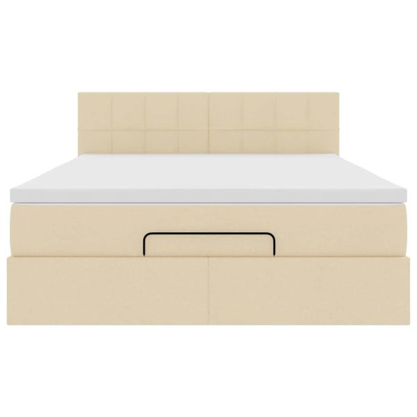 Османска легло с матрак, кремаво, 140x200 см, плат