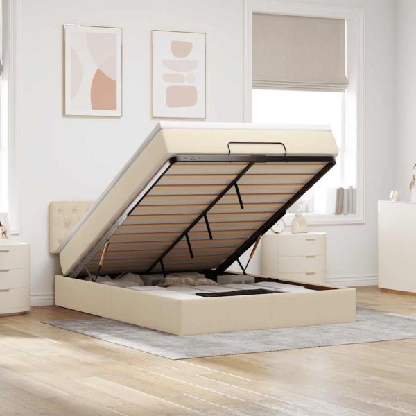 Османска легло с матрак, кремаво, 140x200 см, плат