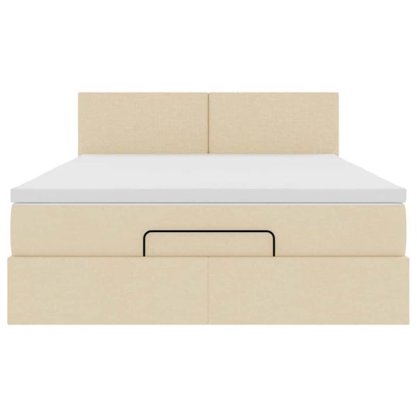 Османска легло с матрак и LED, кремаво, 140x200 см, плат