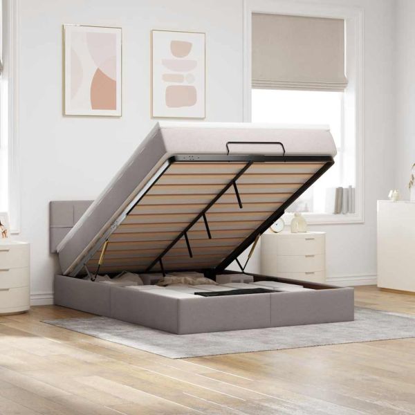 Османска легло с матрак и LED, таупе, 140x200 см, плат