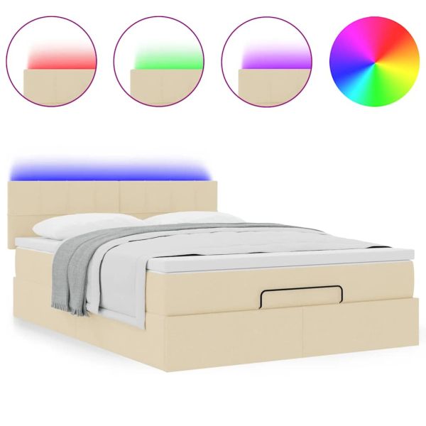 Османска легло с матрак и LED, кремаво, 140x200 см, плат