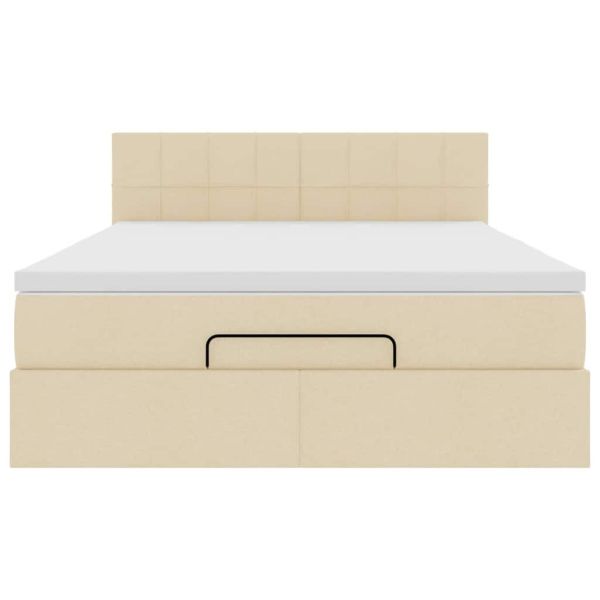 Османска легло с матрак и LED, кремаво, 140x200 см, плат