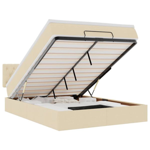 Османска легло с матрак и LED, кремаво, 140x200 см, плат