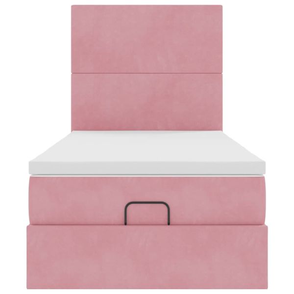 Османска легло с матраци, розово, 90x190 см, кадифе