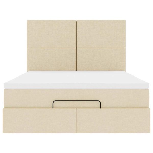 Османска легло с матрак и LED, кремаво, 140x200 см, плат