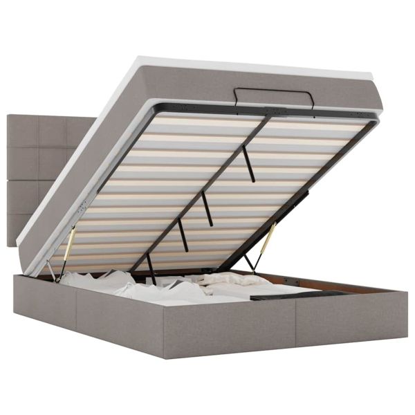 Османска легло с матрак и LED, таупе, 140x200 см, плат