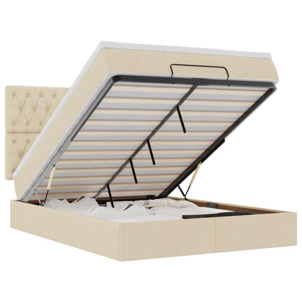 Османска легло с матрак и LED, кремаво, 140x200 см, плат