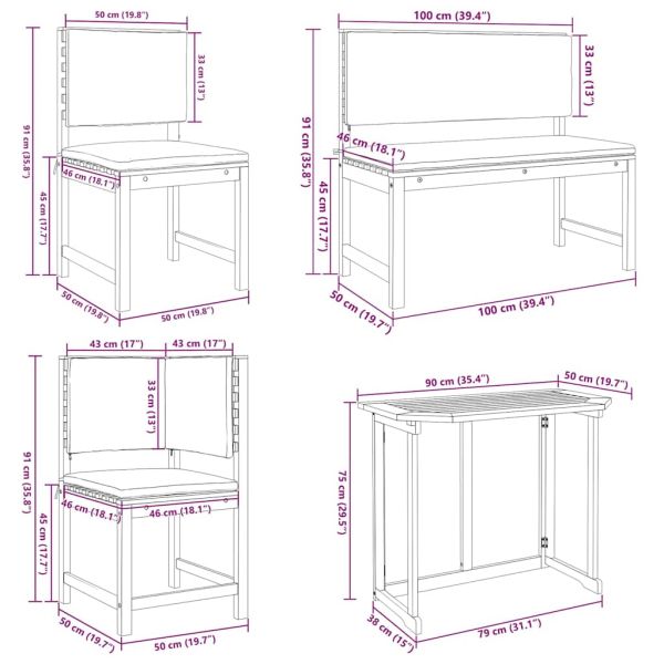 Градински бистро комплект 4 pcs Кафяво Солидно акациево дърво
