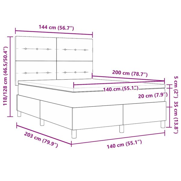 Легло с пружинирана основа с матрак Черно 140 x 200 cm текстил