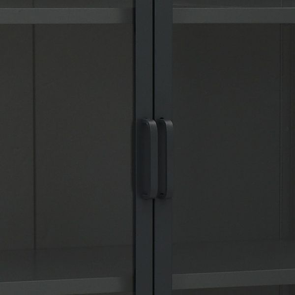 Висок шкаф, черен, 80x35x135 см, стомана и закалено стъкло