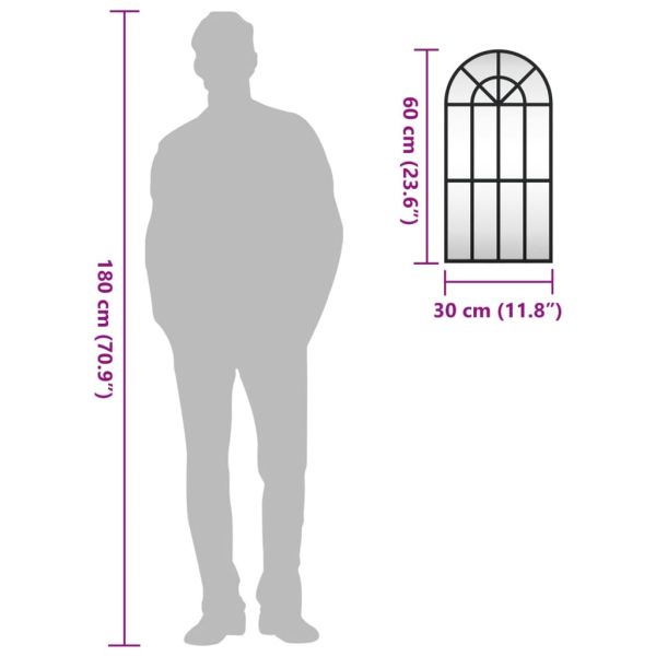 Стенно огледало, черно, 30x60 см, арка, желязо