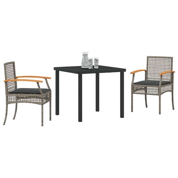 Комплект за хранене в градината 3 pcs Сив полиратан