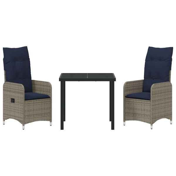 Комплект маса и столове с възглавница 3 pcs Сив ПЕ ратан