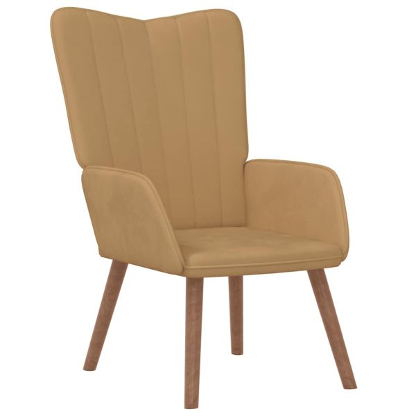 Релакс стол с табуретка, кафяв, кадифе