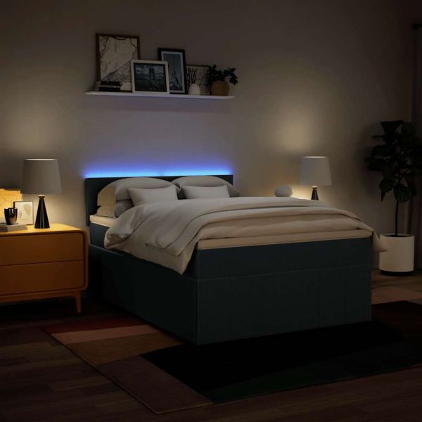 Боксспринг легло с матрак, синьо, 140x190 см, плат