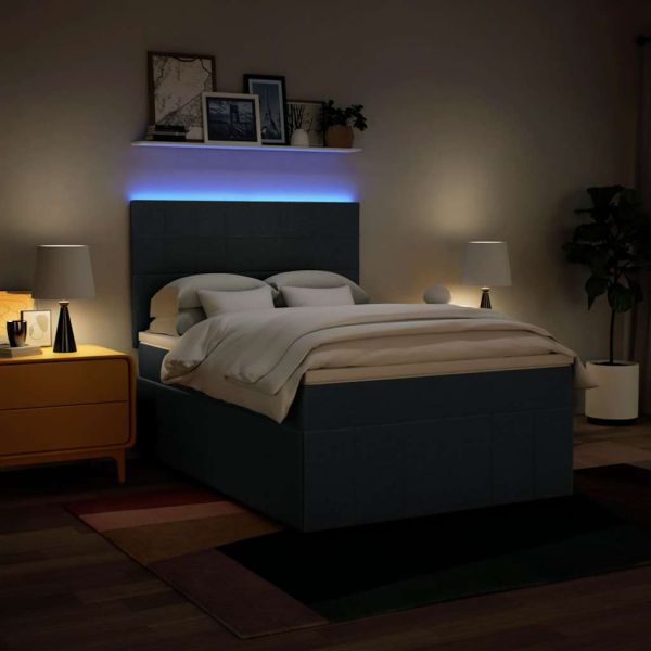 Боксспринг легло с матрак, синьо, 140x190 см, плат