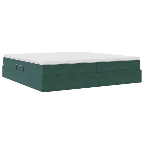 Легло с място за съхранение и матрак Тъмен зелен 200 x 200 cm