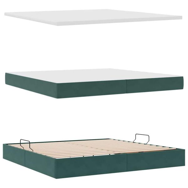 Легло с място за съхранение Тъмен зелен 200 x 200 cm Кадифе