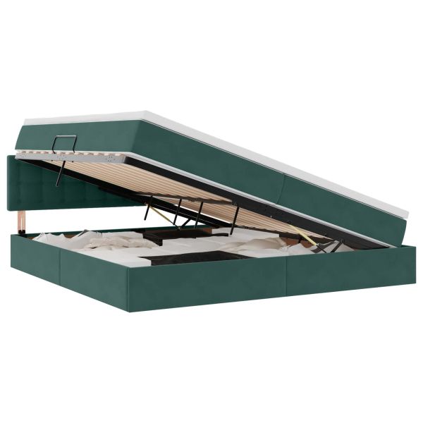 Легло с място за съхранение и LED Тъмен зелен 200 x 200 cm