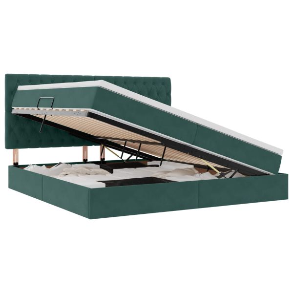 Легло с място за съхранение и матрак Тъмен зелен 200 x 200 cm