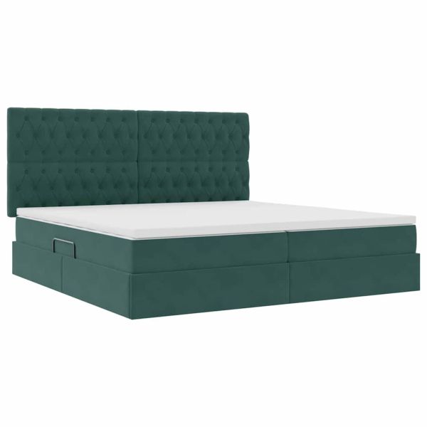 Легло с място за съхранение и LED Тъмен зелен 200 x 200 cm
