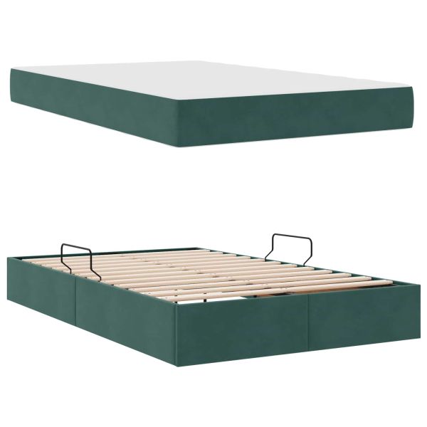 Легло с място за съхранение и матрак Тъмен зелен 120 x 190 cm