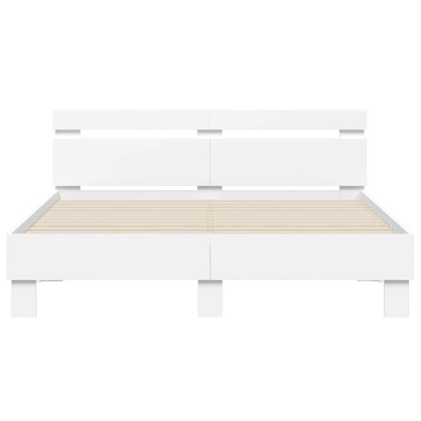 Рамка за легло с LED Бяло 152 x 203 cm Инженерно дърво