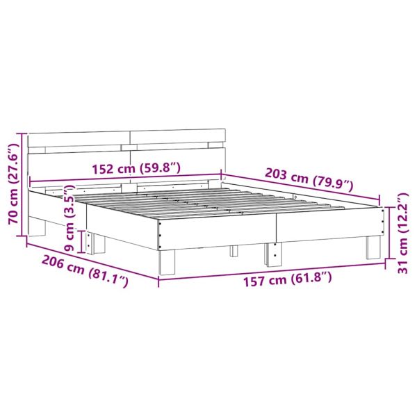 Рамка за легло с LED Бяло 152 x 203 cm Инженерно дърво