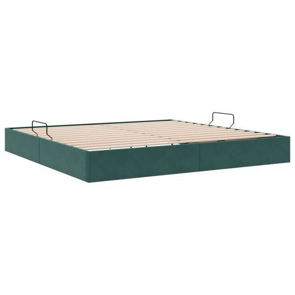 Отоманско легло със съхранение Тъмен зелен 200 x 200 cm Кадифе