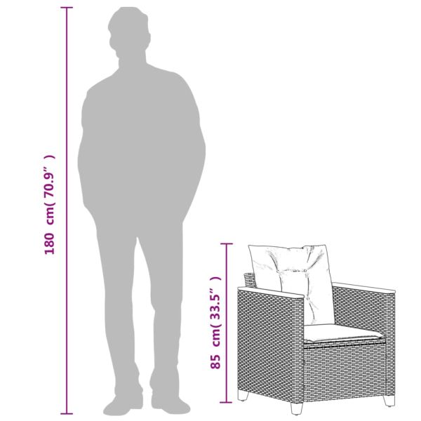 Градински стол с възглавници черен полиратан