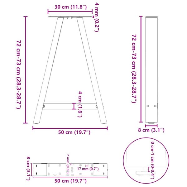Крака за трапезарна маса, А-образни, 2 бр., 50 x (72-73) см, стомана