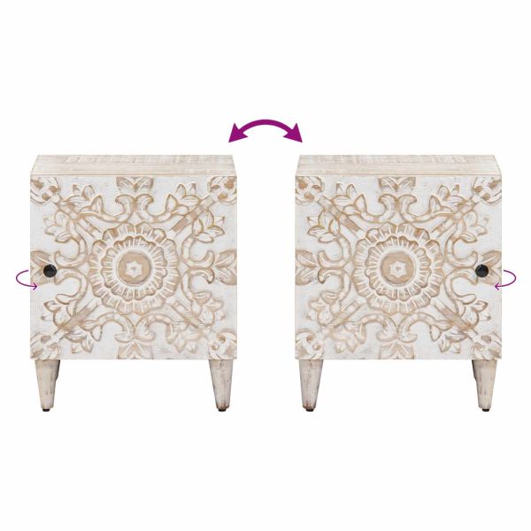 Нощен шкаф 2 pcs Бяло 40 x 33,5 x 46 см Солидно мангово дърво
