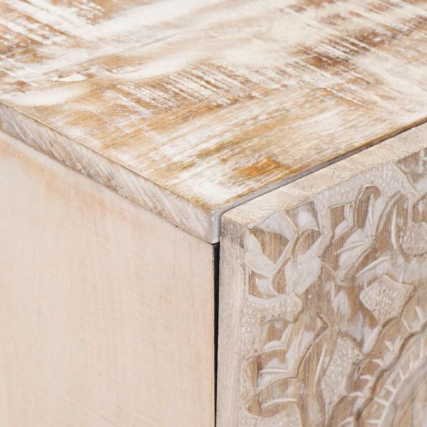 ТВ шкаф Бяло 105 x 33,5 x 46 см Солидно мангово дърво