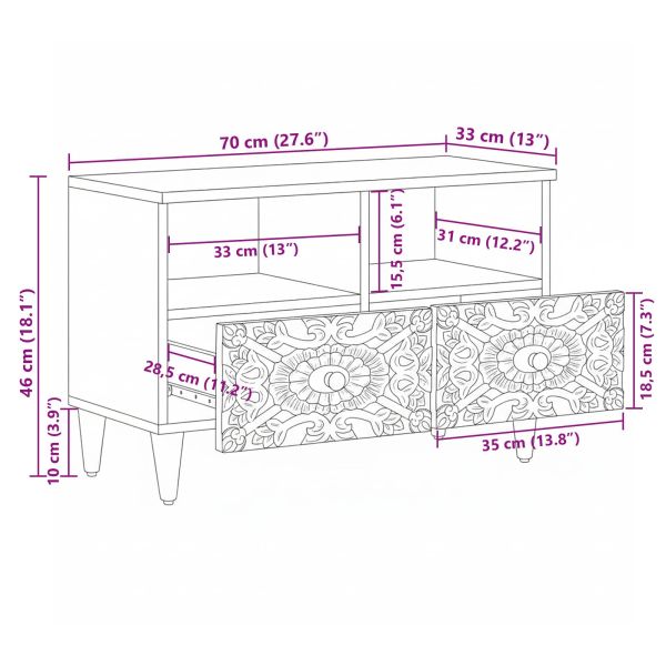 ТВ шкаф Бяло 70 x 33,5 x 46 см Солидно мангово дърво
