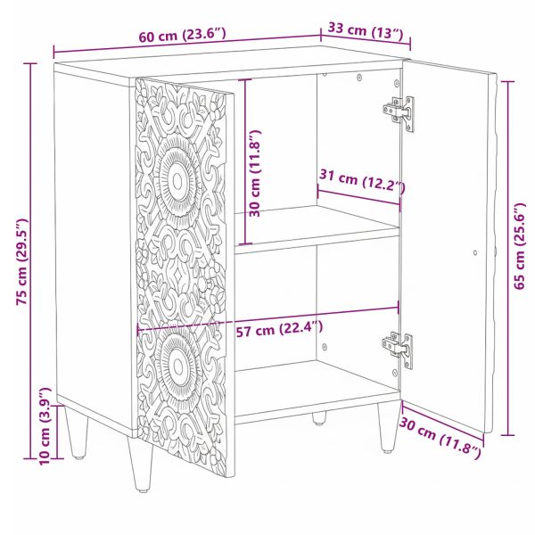 Шкаф за съхранение Бяло 60 x 33,5 x 75 см Солидно мангово дърво