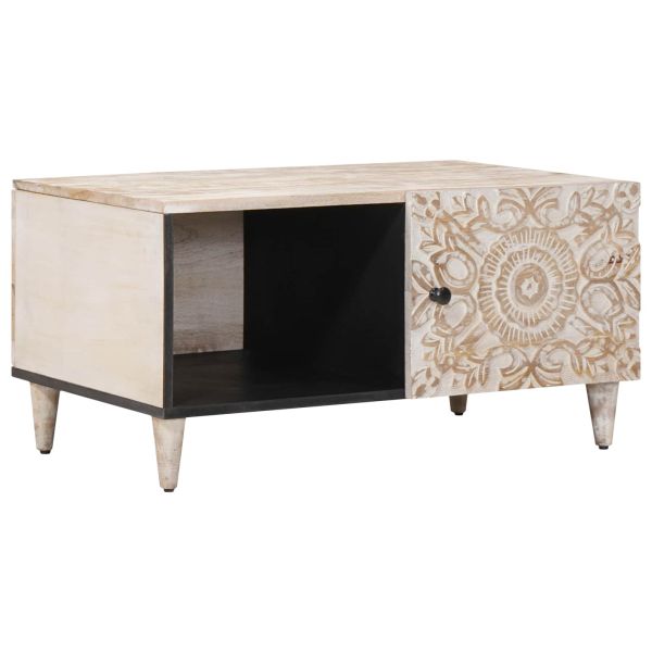 Масичка за кафе Бяло 80 x 50 x 40 cm Солидно мангово дърво