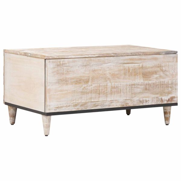 Масичка за кафе Бяло 80 x 50 x 40 cm Солидно мангово дърво