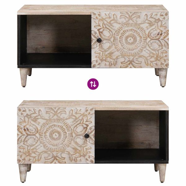 Масичка за кафе Бяло 80 x 50 x 40 cm Солидно мангово дърво