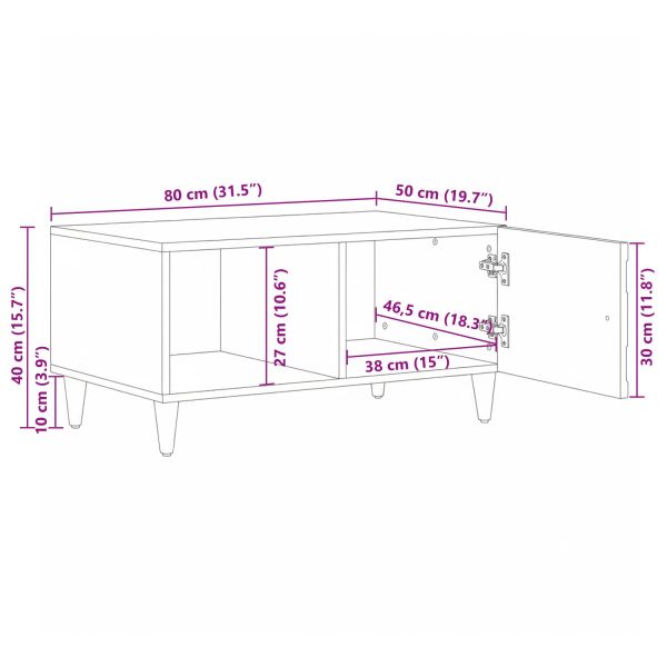 Масичка за кафе Бяло 80 x 50 x 40 cm Солидно мангово дърво