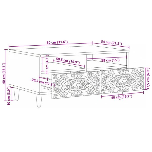 Масичка за кафе Бяло 80 x 54 x 40 см Солидно мангово дърво
