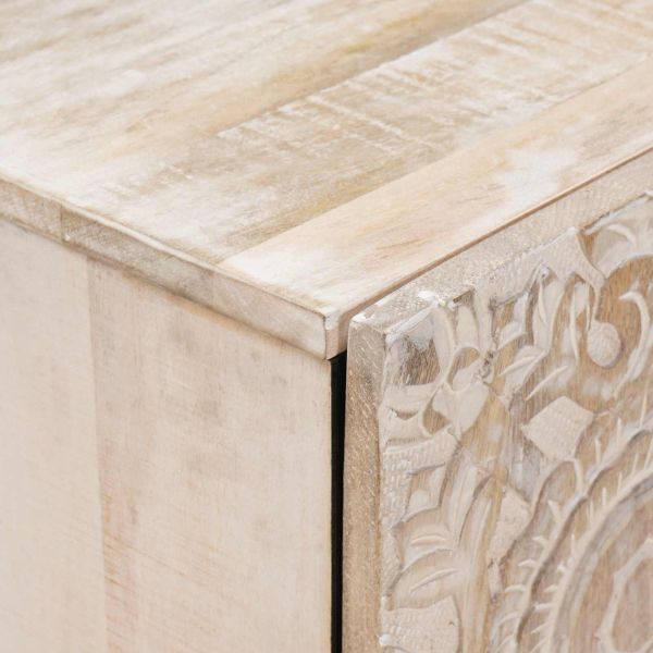 ТВ шкаф с врата Бяло 105 x 33,5 x 46 см Солидно мангово дърво