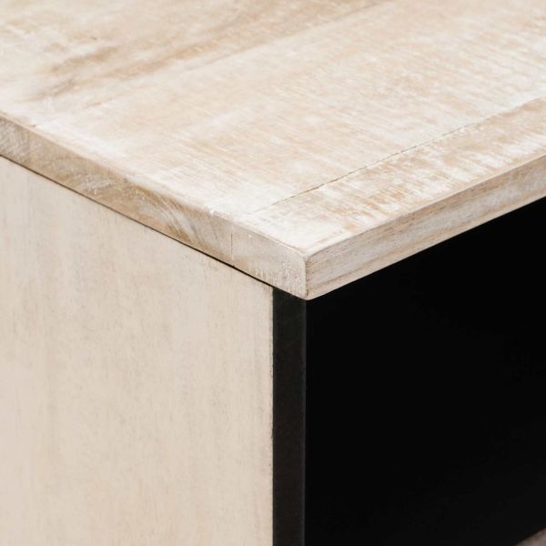 ТВ шкаф с рафт Бяло 100 x 33,5 x 46 см Солидно мангово дърво