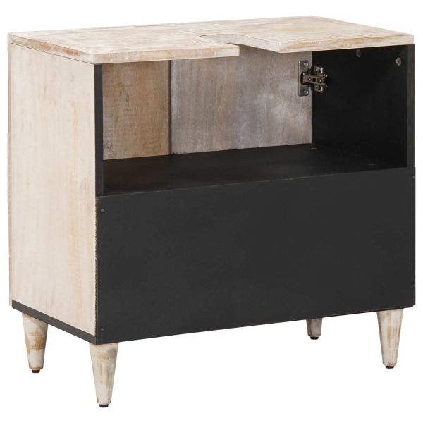 Шкаф за мивка в баня Бяло 62 x 33 x 58 см Солидно мангово дърво